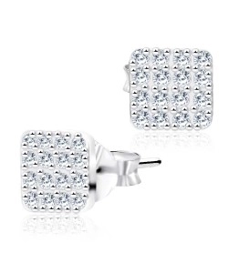 Square Shaped CZ Silver Ear Stud STS-3561